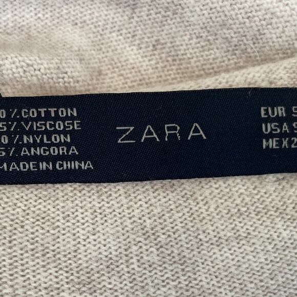 Zara Tan/Neutral Cotton/Angora Blend Long Sleeve Ruffle Open Cardigan Sweater S - Picture 5 of 12